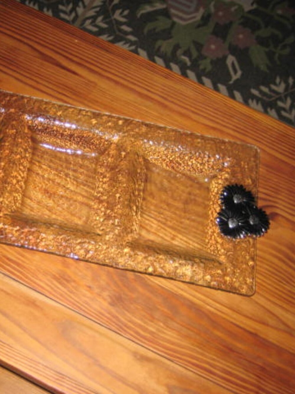 Thirstystone 3 Section Hammered Glass Pewter Handles Tray Daisy 22" Excellent
